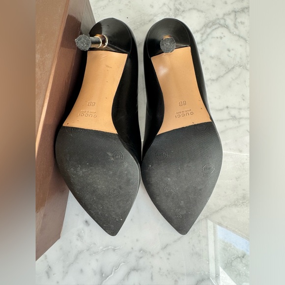 Gucci black leather heels with bamboo accent on heel. - Picture 4 of 8